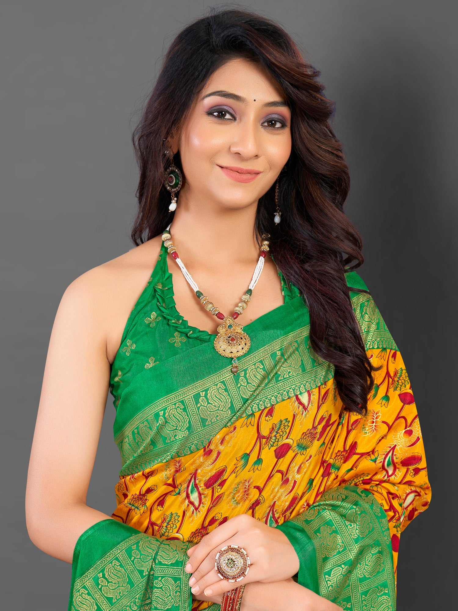 NOZ2TOZ Women's Cotton Blend Mustard Printed Designer Saree With Blouse Piece - Distacart