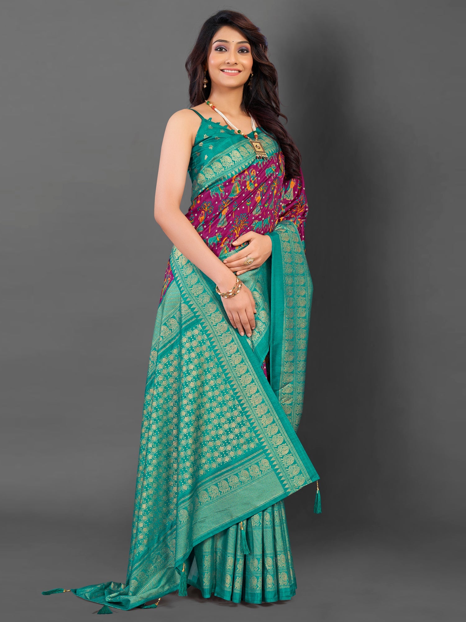 NOZ2TOZ Women's Cotton Blend Magenta Printed Designer Saree With Blouse Piece - Distacart