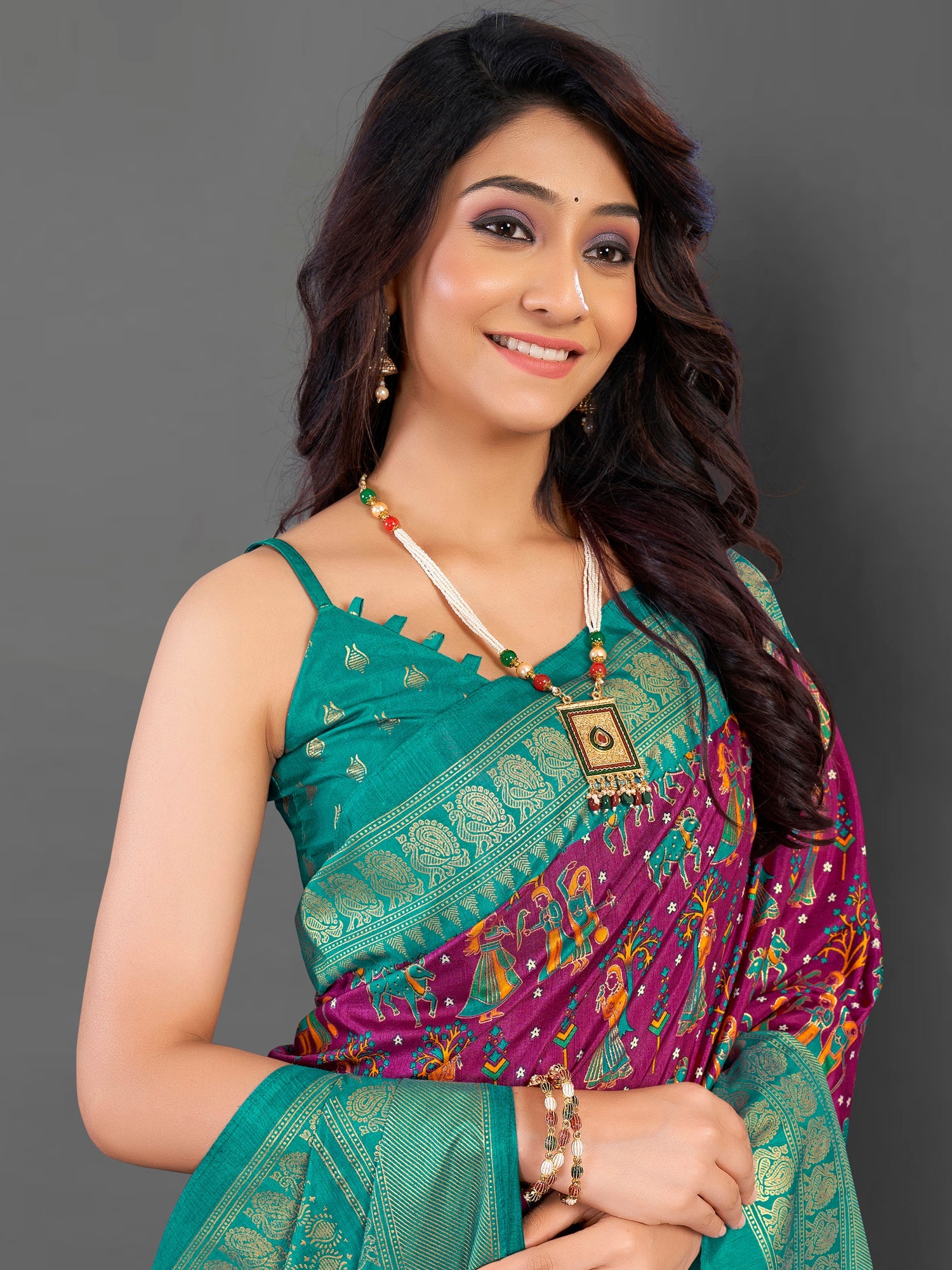NOZ2TOZ Women's Cotton Blend Magenta Printed Designer Saree With Blouse Piece - Distacart