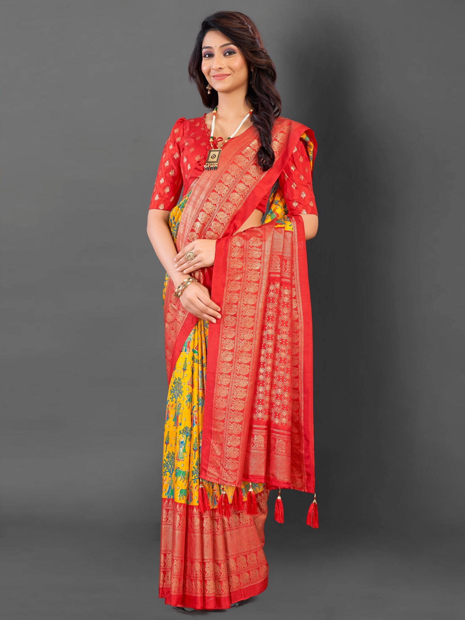 NOZ2TOZ Women's Cotton Blend Yellow Printed Designer Saree With Blouse Piece - Distacart