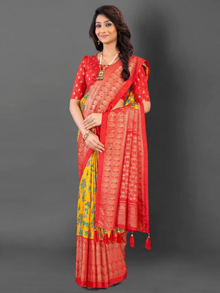 NOZ2TOZ Women's Cotton Blend Yellow Printed Designer Saree With Blouse Piece - Distacart