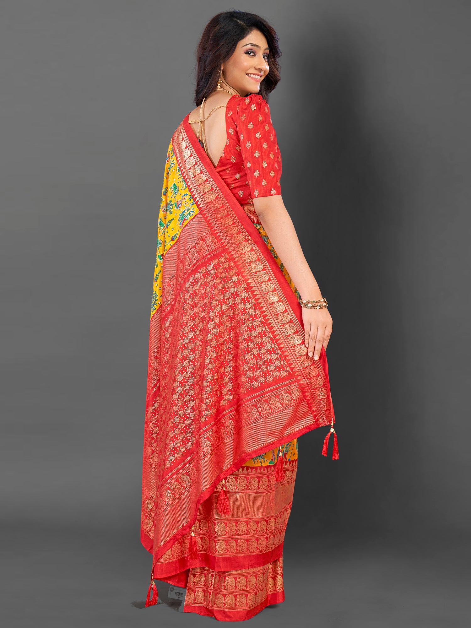 NOZ2TOZ Women's Cotton Blend Yellow Printed Designer Saree With Blouse Piece - Distacart