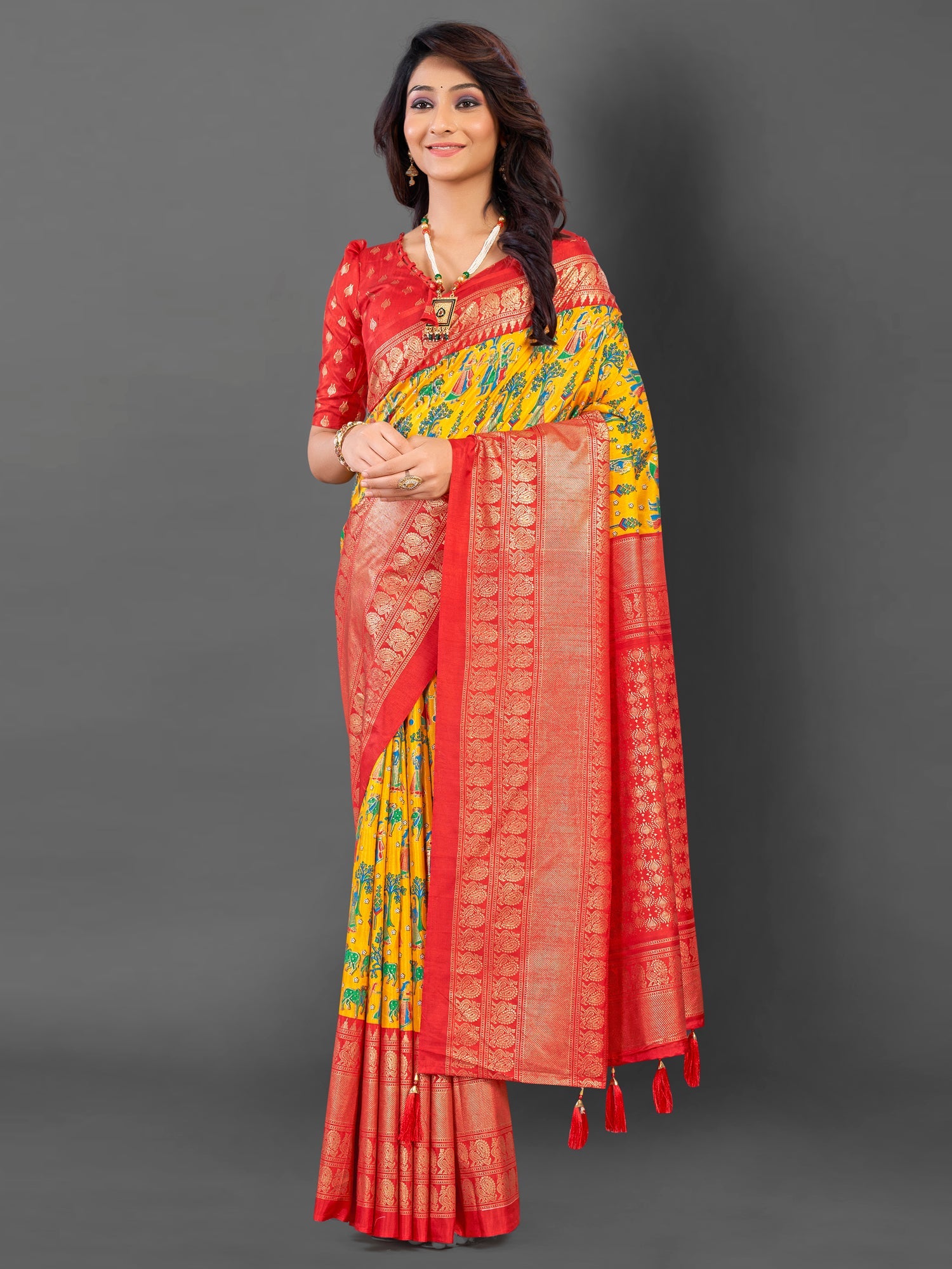 NOZ2TOZ Women's Cotton Blend Yellow Printed Designer Saree With Blouse Piece - Distacart