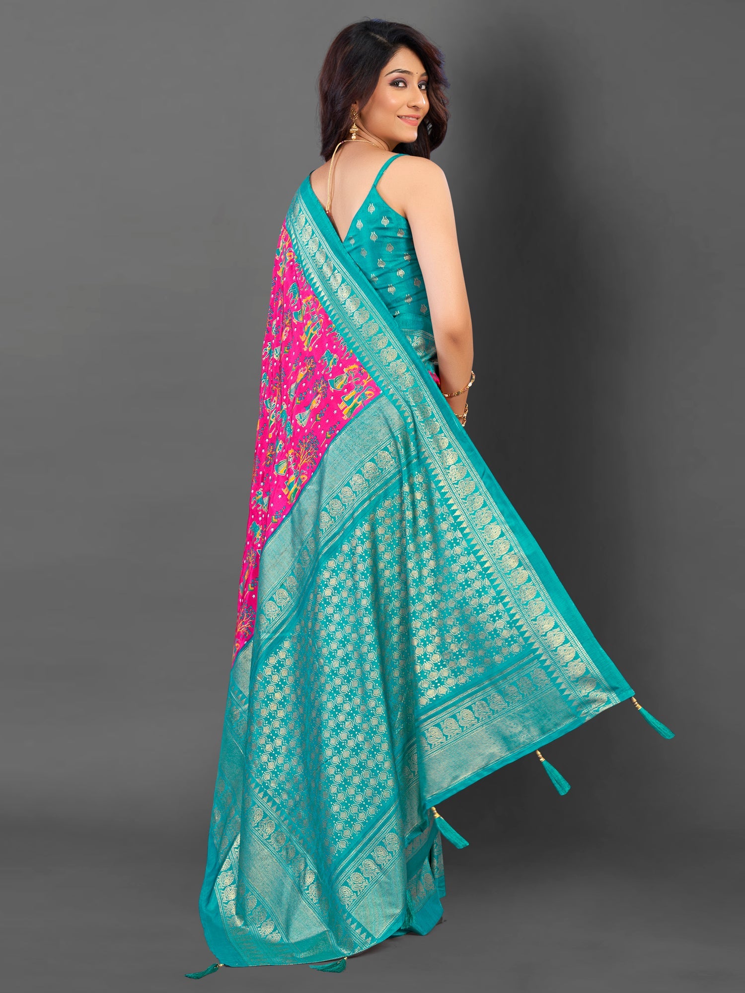 NOZ2TOZ Women's Cotton Blend Pink Printed Designer Saree With Blouse Piece - Distacart