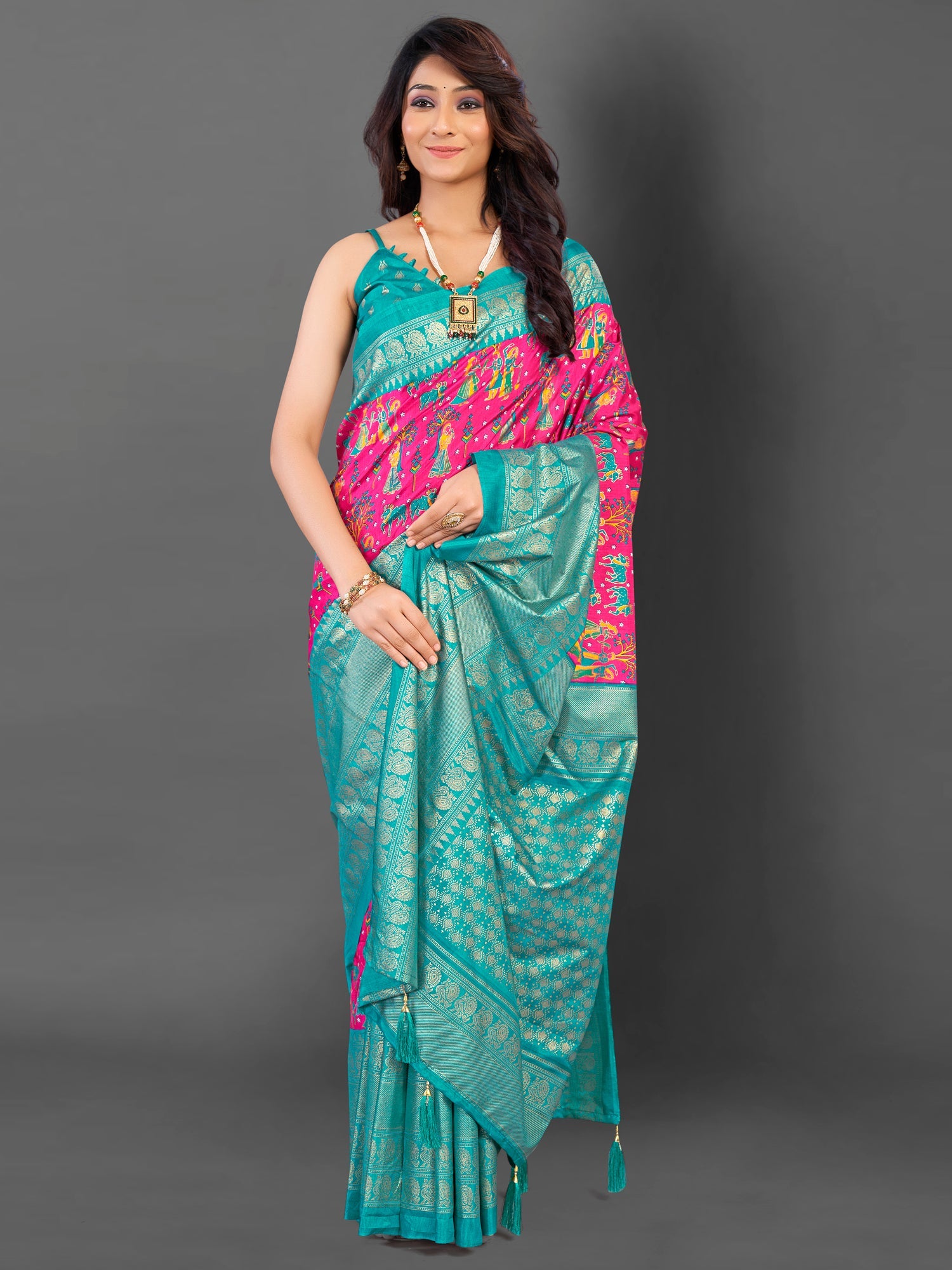 NOZ2TOZ Women's Cotton Blend Pink Printed Designer Saree With Blouse Piece - Distacart