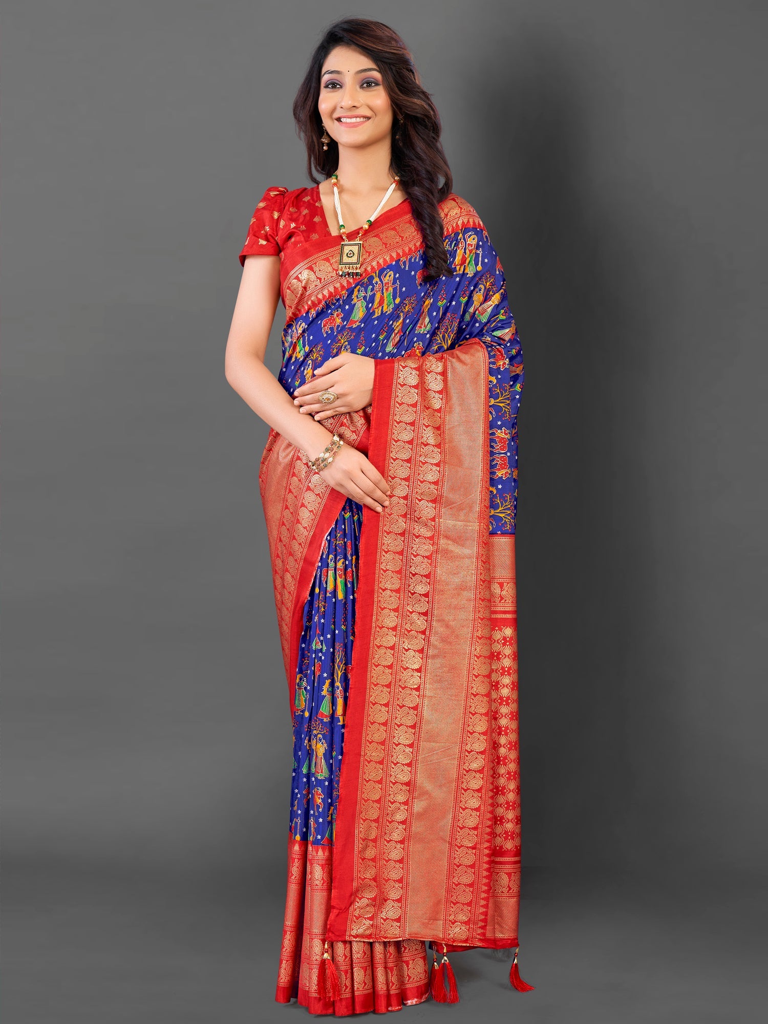 NOZ2TOZ Women's Cotton Blend Blue Printed Designer Saree With Blouse Piece - Distacart