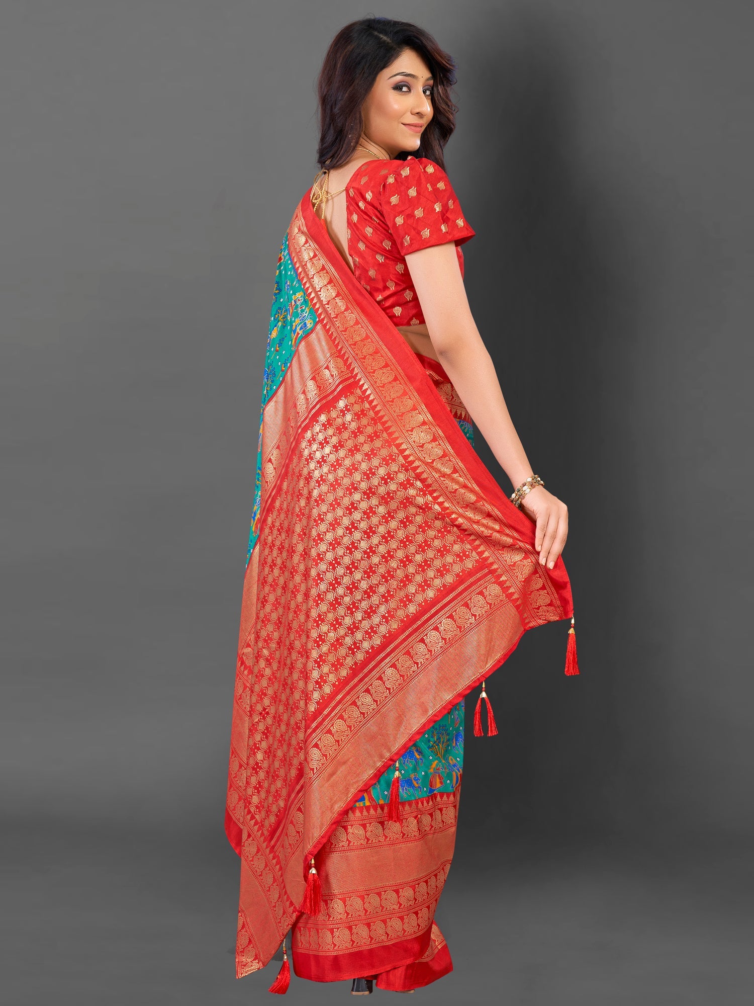 NOZ2TOZ Women's Cotton Blend Light Blue Printed Designer Saree With Blouse Piece - Distacart