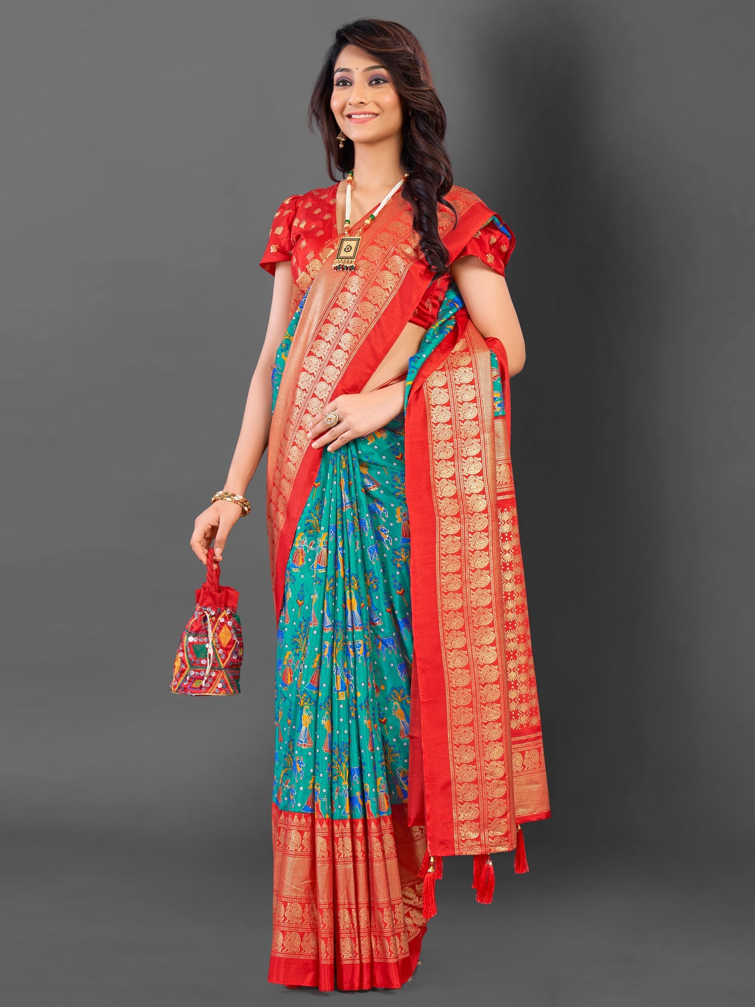 NOZ2TOZ Women's Cotton Blend Light Blue Printed Designer Saree With Blouse Piece - Distacart