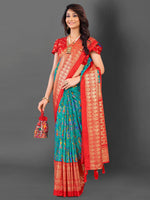 Thumbnail for NOZ2TOZ Women's Cotton Blend Light Blue Printed Designer Saree With Blouse Piece - Distacart