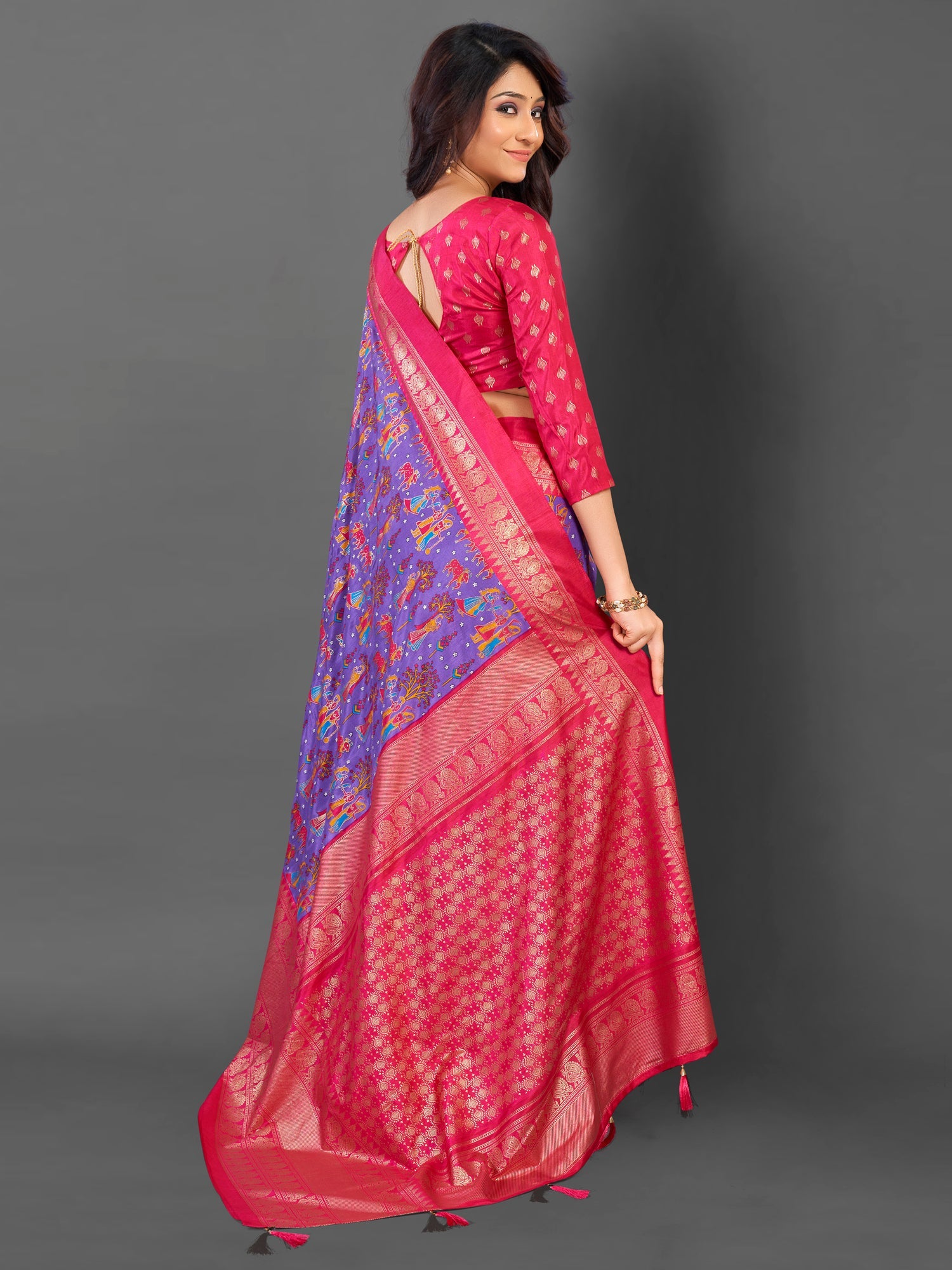 NOZ2TOZ Women's Cotton Blend Lavender Printed Designer Saree With Blouse Piece - Distacart