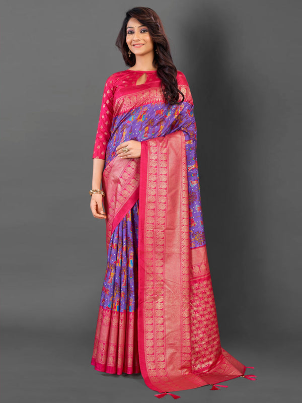 NOZ2TOZ Women's Cotton Blend Lavender Printed Designer Saree With Blouse Piece - Distacart