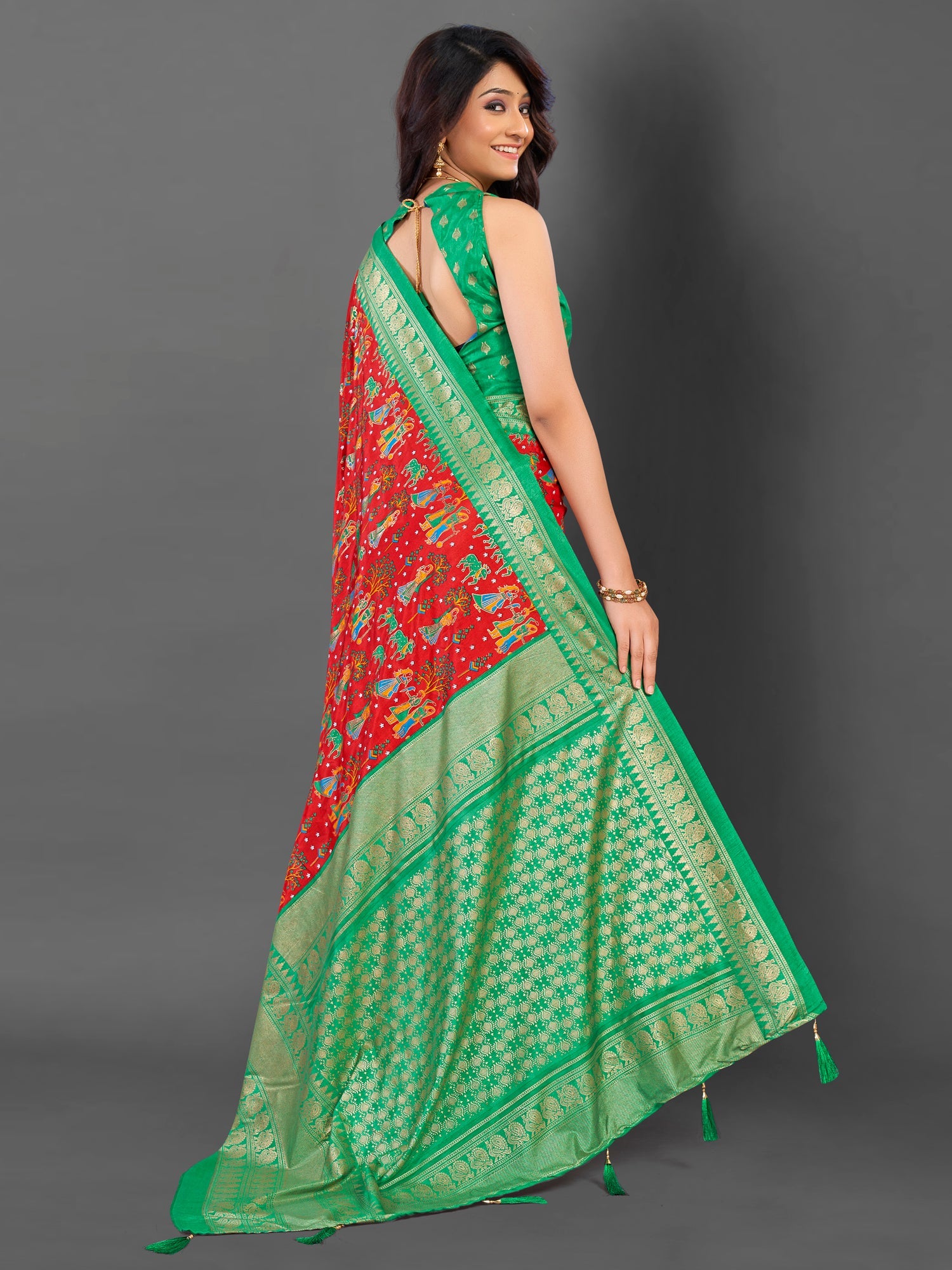 NOZ2TOZ Women's Cotton Blend Red Printed Designer Saree With Blouse Piece - Distacart