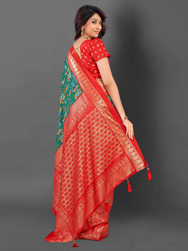 NOZ2TOZ Women's Cotton Blend Green Printed Designer Saree With Blouse Piece - Distacart