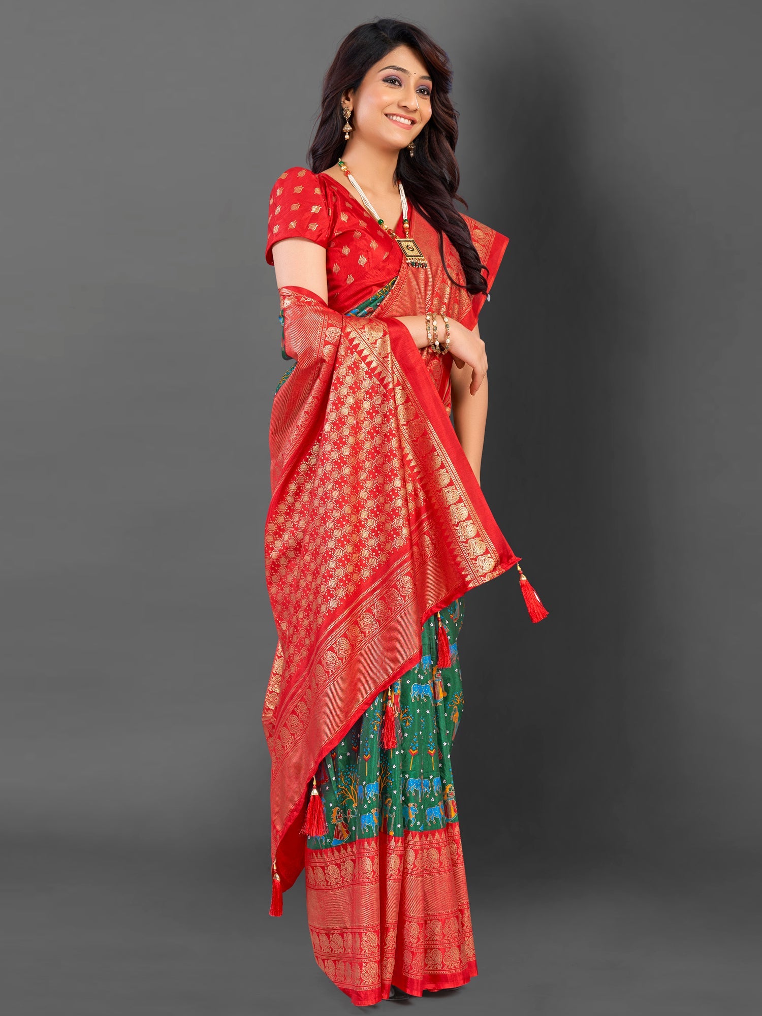 NOZ2TOZ Women's Cotton Blend Green Printed Designer Saree With Blouse Piece - Distacart