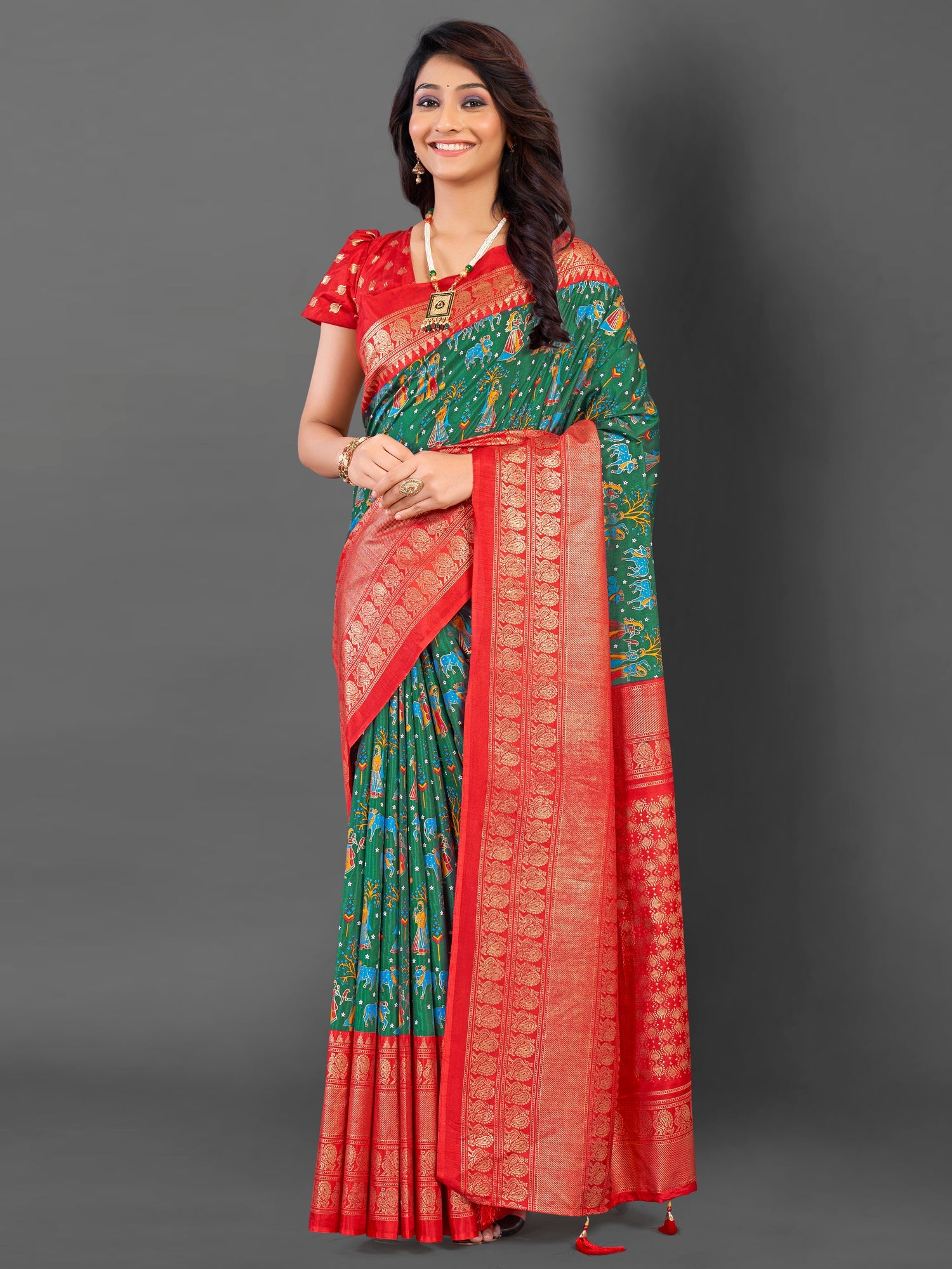 NOZ2TOZ Women's Cotton Blend Green Printed Designer Saree With Blouse Piece - Distacart