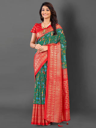 NOZ2TOZ Women's Cotton Blend Green Printed Designer Saree With Blouse Piece - Distacart