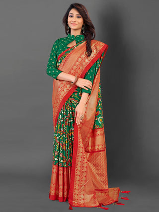 NOZ2TOZ Women's Cotton Blend Green Printed Designer Saree With Blouse Piece - Distacart