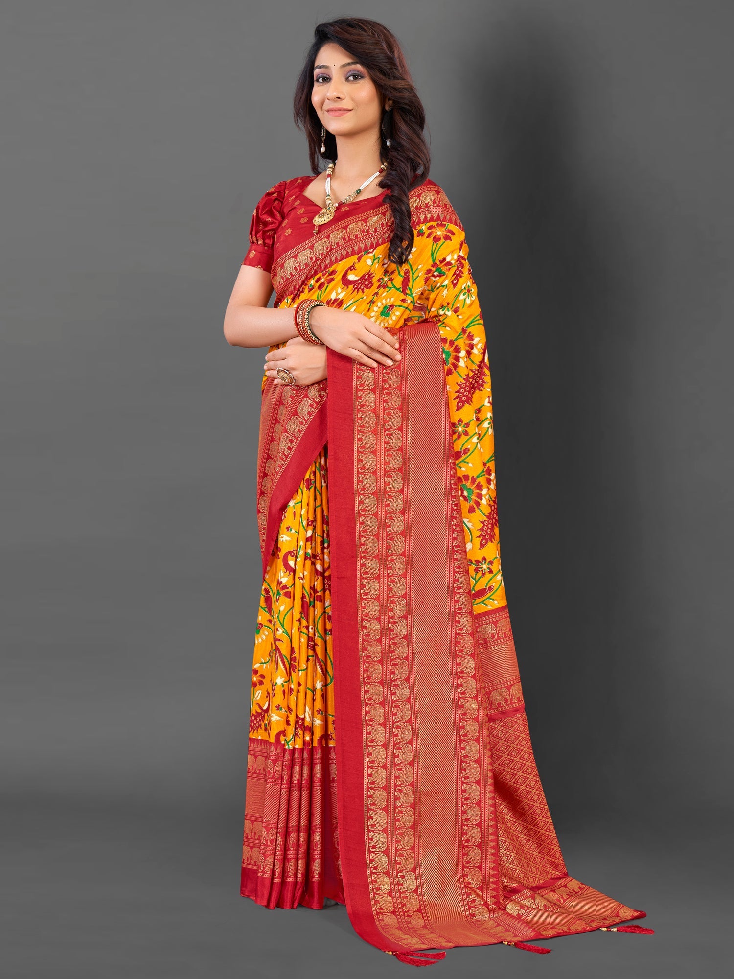 NOZ2TOZ Women's Cotton Blend Yellow Printed Designer Saree With Blouse Piece - Distacart
