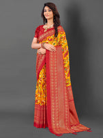 Thumbnail for NOZ2TOZ Women's Cotton Blend Yellow Printed Designer Saree With Blouse Piece - Distacart