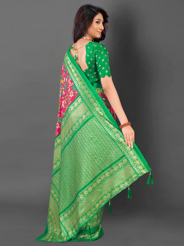 NOZ2TOZ Women's Cotton Blend Pink Printed Designer Saree With Blouse Piece - Distacart