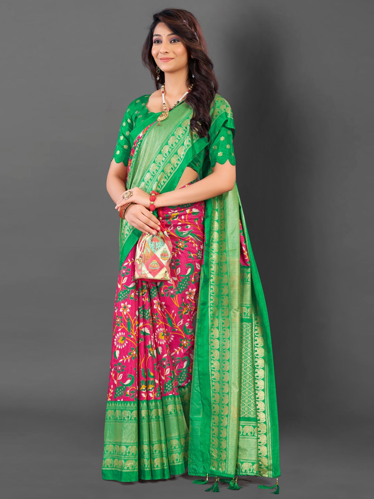 NOZ2TOZ Women's Cotton Blend Pink Printed Designer Saree With Blouse Piece - Distacart