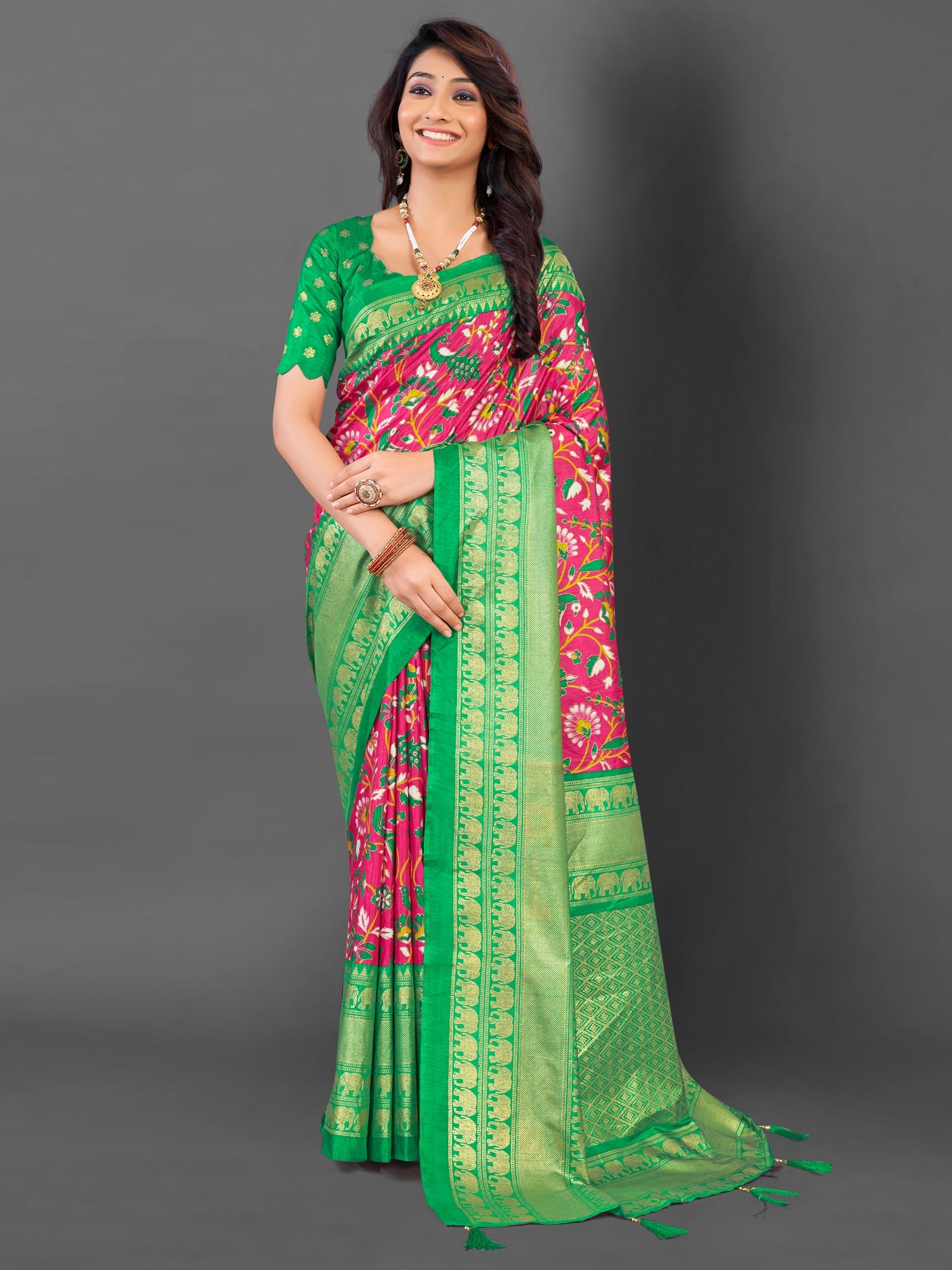 NOZ2TOZ Women's Cotton Blend Pink Printed Designer Saree With Blouse Piece - Distacart