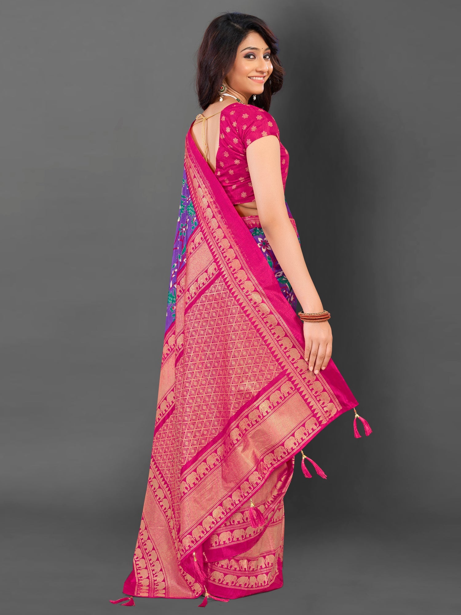 NOZ2TOZ Women's Cotton Blend Purple Printed Designer Saree With Blouse Piece - Distacart