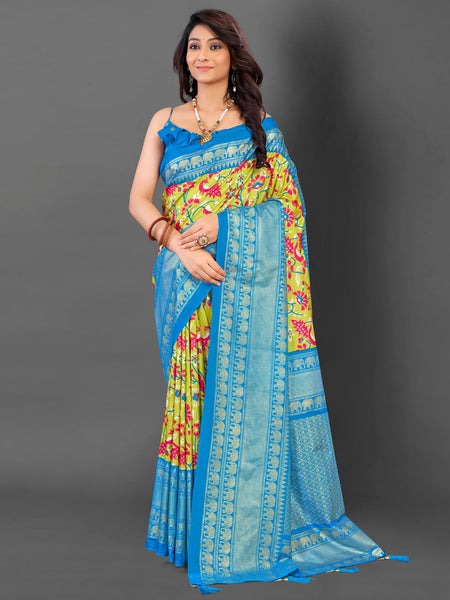 NOZ2TOZ Women's Cotton Blend Light Green Printed Designer Saree With Blouse Piece - Distacart