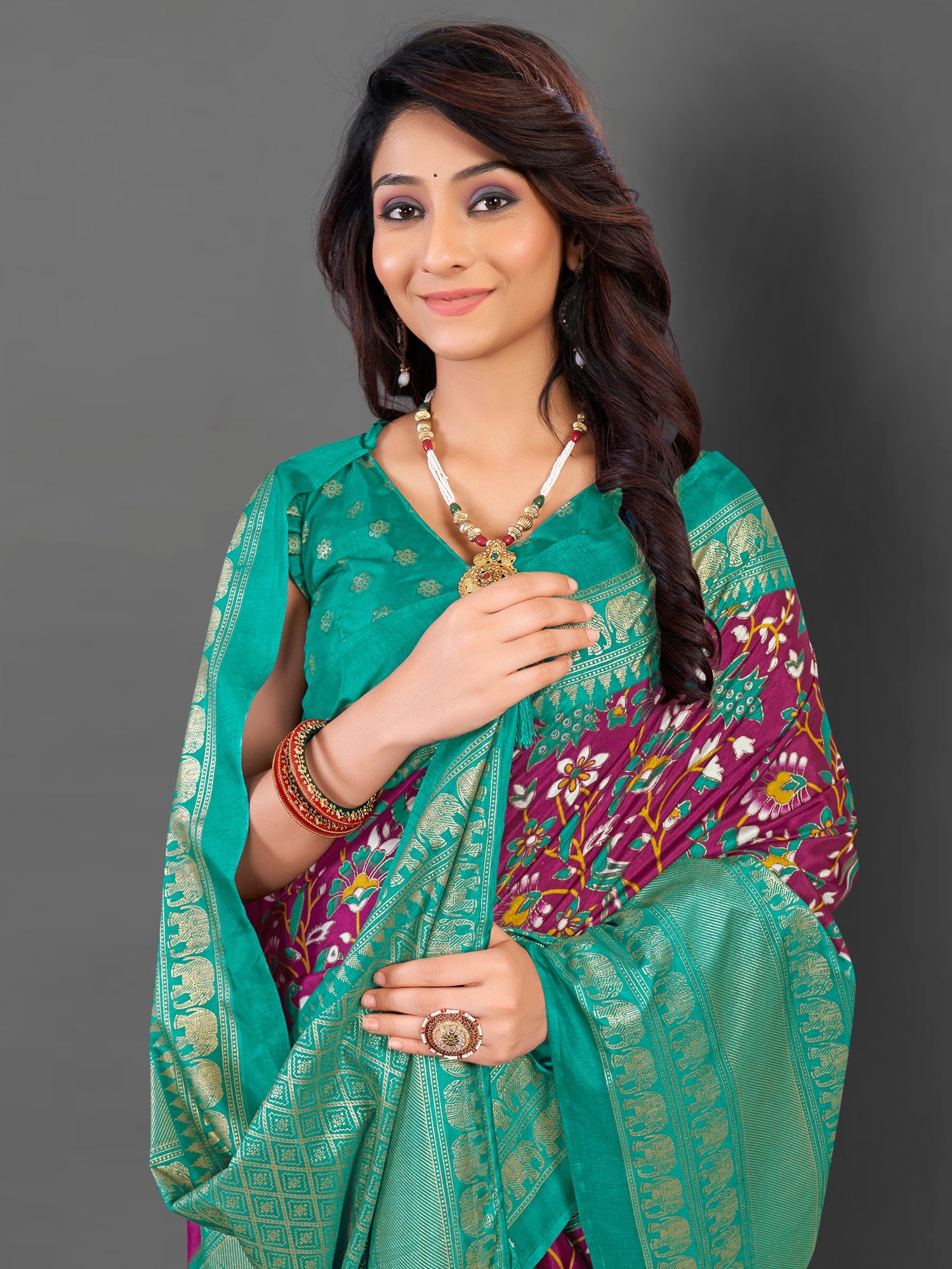 NOZ2TOZ Women's Cotton Blend Magenta Printed Designer Saree With Blouse Piece - Distacart