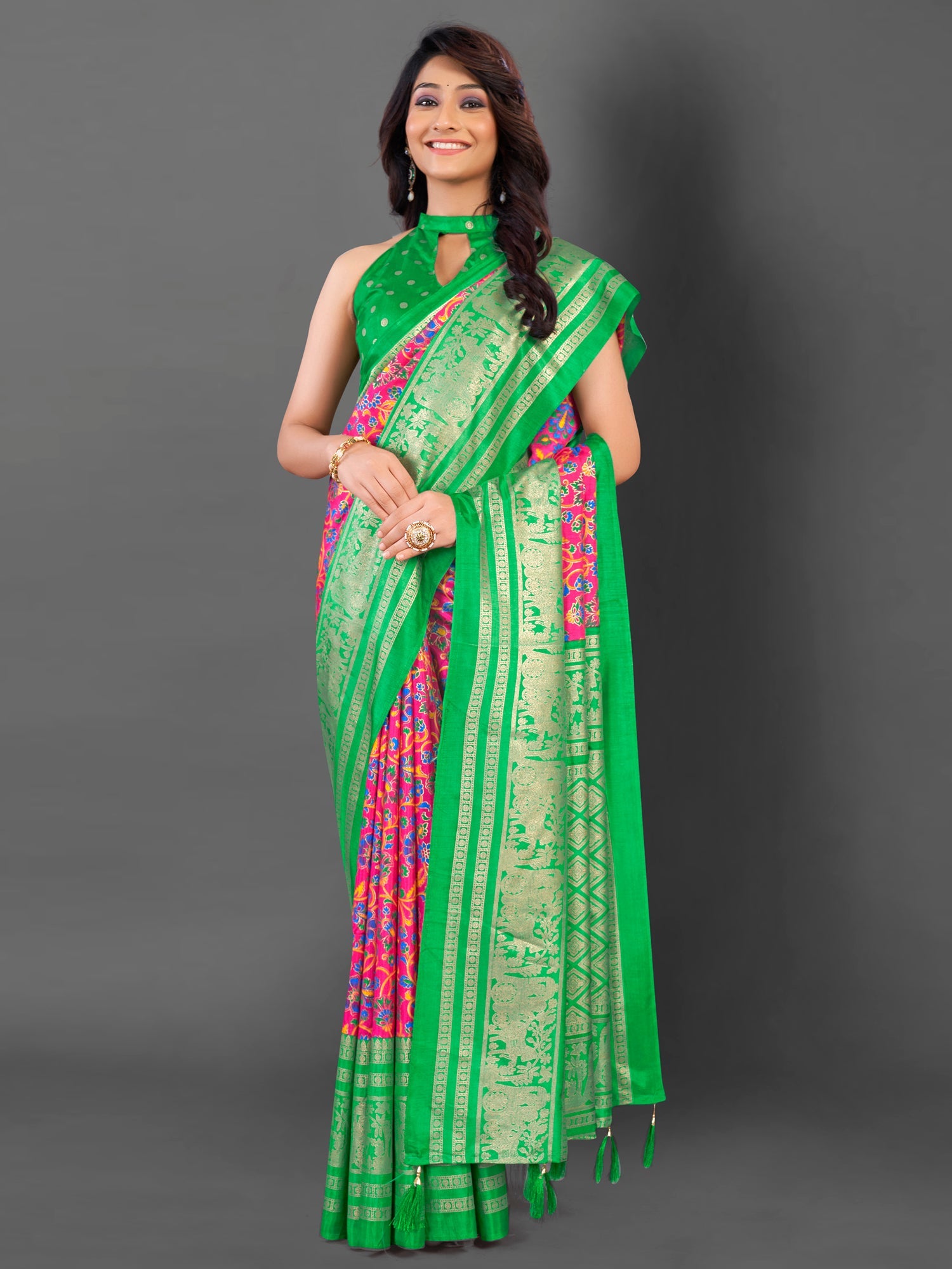 NOZ2TOZ Women's Cotton Blend Pink Printed Designer Saree With Blouse Piece - Distacart