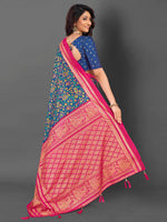 Thumbnail for NOZ2TOZ Women's Cotton Blend Navy Blue Printed Designer Saree With Blouse Piece - Distacart
