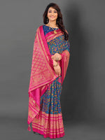 Thumbnail for NOZ2TOZ Women's Cotton Blend Navy Blue Printed Designer Saree With Blouse Piece - Distacart