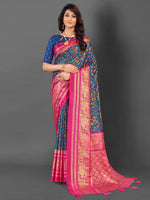 Thumbnail for NOZ2TOZ Women's Cotton Blend Navy Blue Printed Designer Saree With Blouse Piece - Distacart
