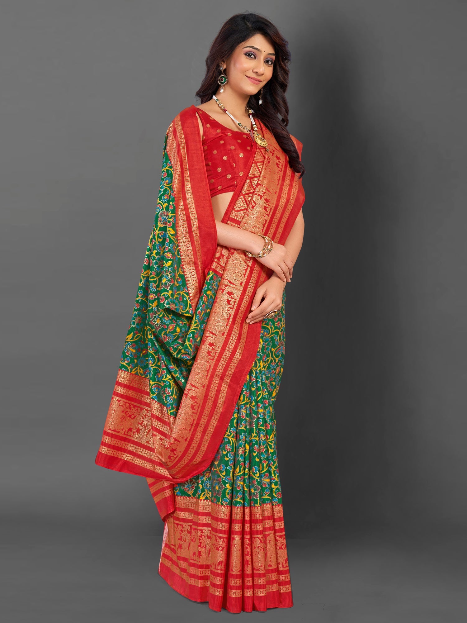 NOZ2TOZ Women's Cotton Blend Green Printed Designer Saree With Blouse Piece - Distacart