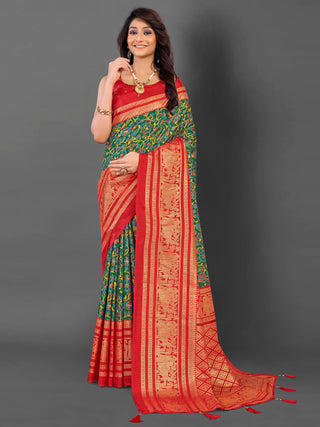 NOZ2TOZ Women's Cotton Blend Green Printed Designer Saree With Blouse Piece - Distacart
