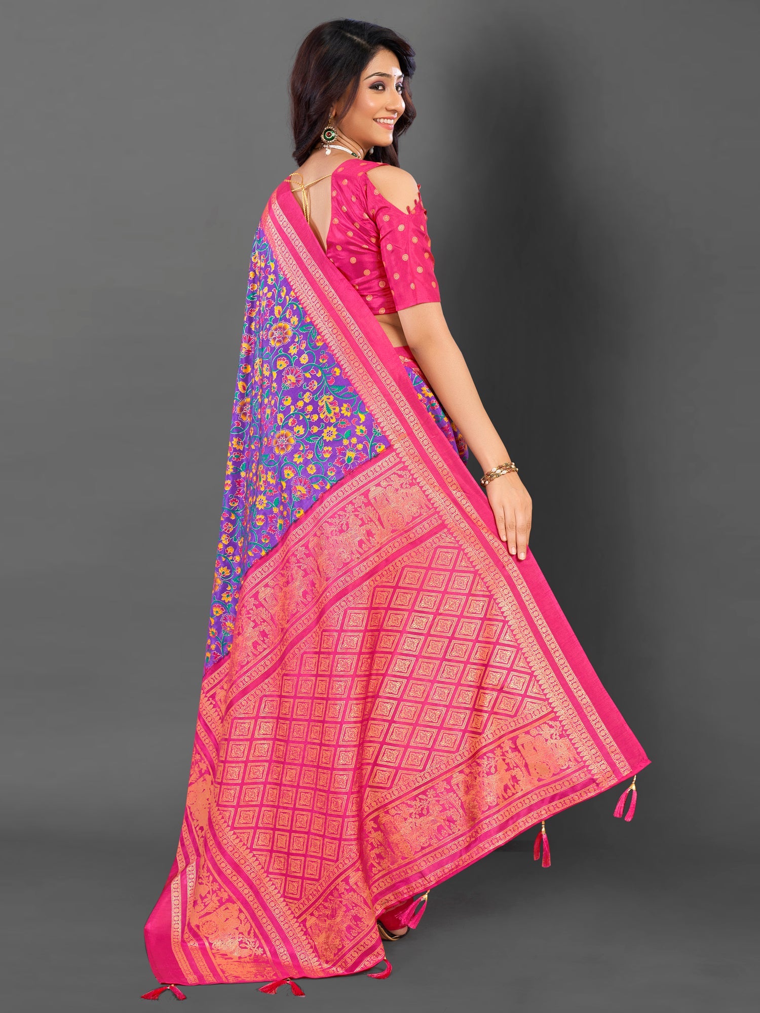 NOZ2TOZ Women's Cotton Blend Lavender Printed Designer Saree With Blouse Piece - Distacart