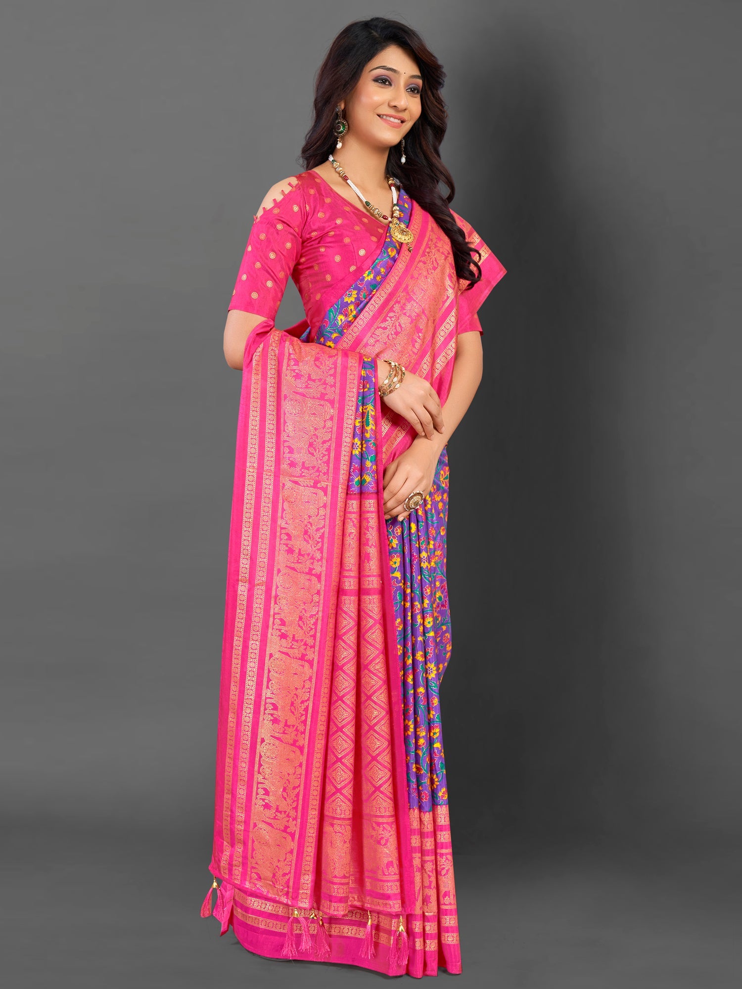 NOZ2TOZ Women's Cotton Blend Lavender Printed Designer Saree With Blouse Piece - Distacart