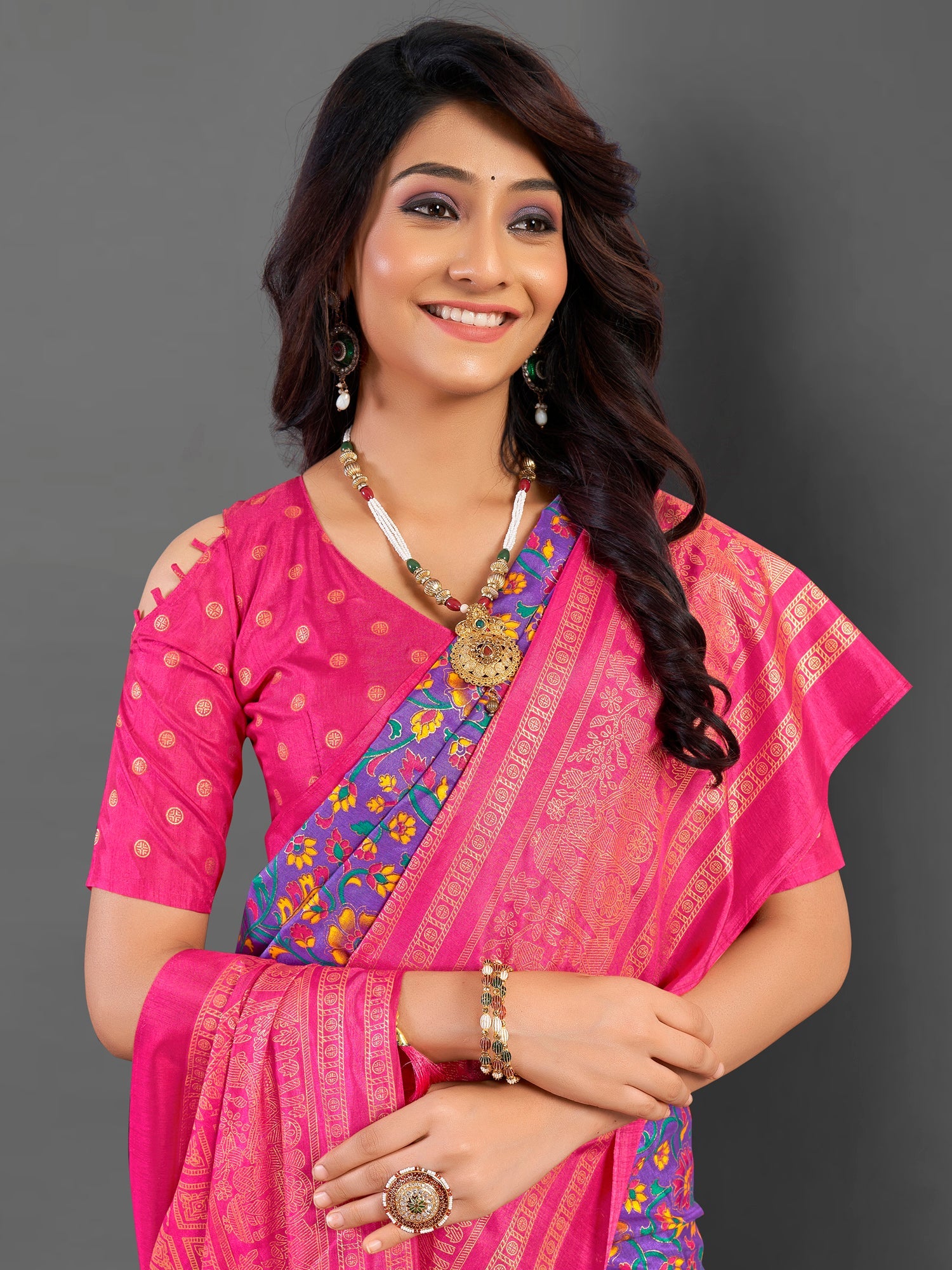 NOZ2TOZ Women's Cotton Blend Lavender Printed Designer Saree With Blouse Piece - Distacart