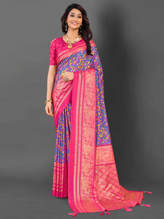 NOZ2TOZ Women's Cotton Blend Lavender Printed Designer Saree With Blouse Piece - Distacart