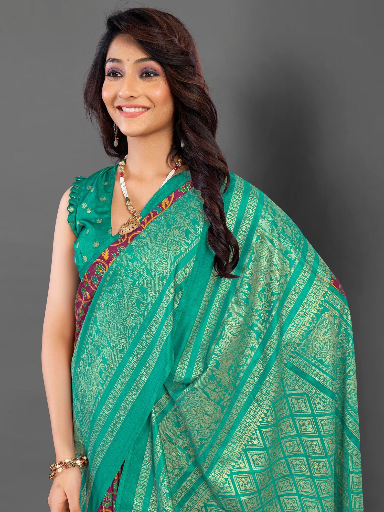 NOZ2TOZ Women's Cotton Blend Magenta Printed Designer Saree With Blouse Piece - Distacart