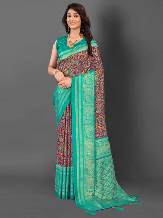 NOZ2TOZ Women's Cotton Blend Magenta Printed Designer Saree With Blouse Piece - Distacart