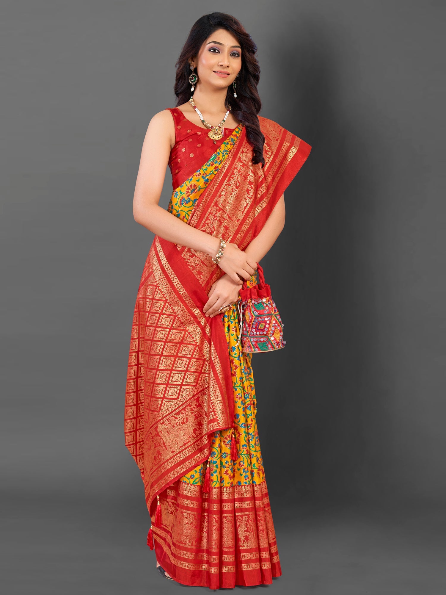 NOZ2TOZ Women's Cotton Blend Yellow Printed Designer Saree With Blouse Piece - Distacart