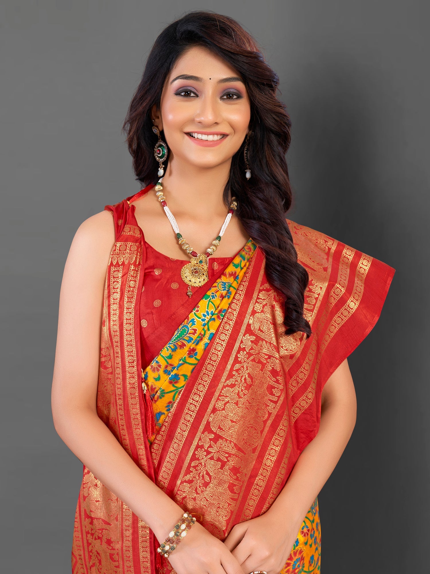 NOZ2TOZ Women's Cotton Blend Yellow Printed Designer Saree With Blouse Piece - Distacart