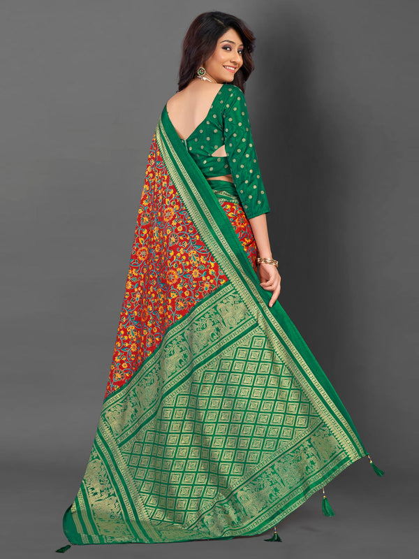 NOZ2TOZ Women's Cotton Blend Red Printed Designer Saree With Blouse Piece - Distacart