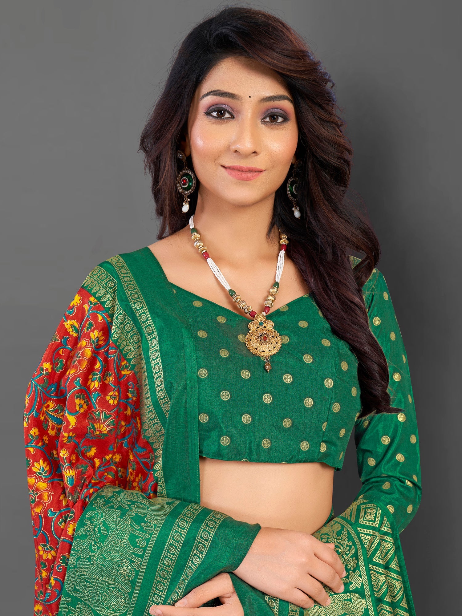 NOZ2TOZ Women's Cotton Blend Red Printed Designer Saree With Blouse Piece - Distacart