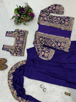 Thumbnail for Teeya Creation Purple Color Chinon Silk Embroidery Work Ready To Wear Party Wear Saree With Koti - Distacart