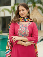 Thumbnail for The52 Women's Beautiful Rayon Fabric Embroidery Work Straight Kurta Pant and Dupatta Set - Distacart