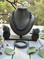 Thumbnail for Inhanns Complete Look Crystal Statement 3-Piece Set (Adjustable Necklace + Earrings + Adjustable Bangle ) - Navy Blue - Distacart