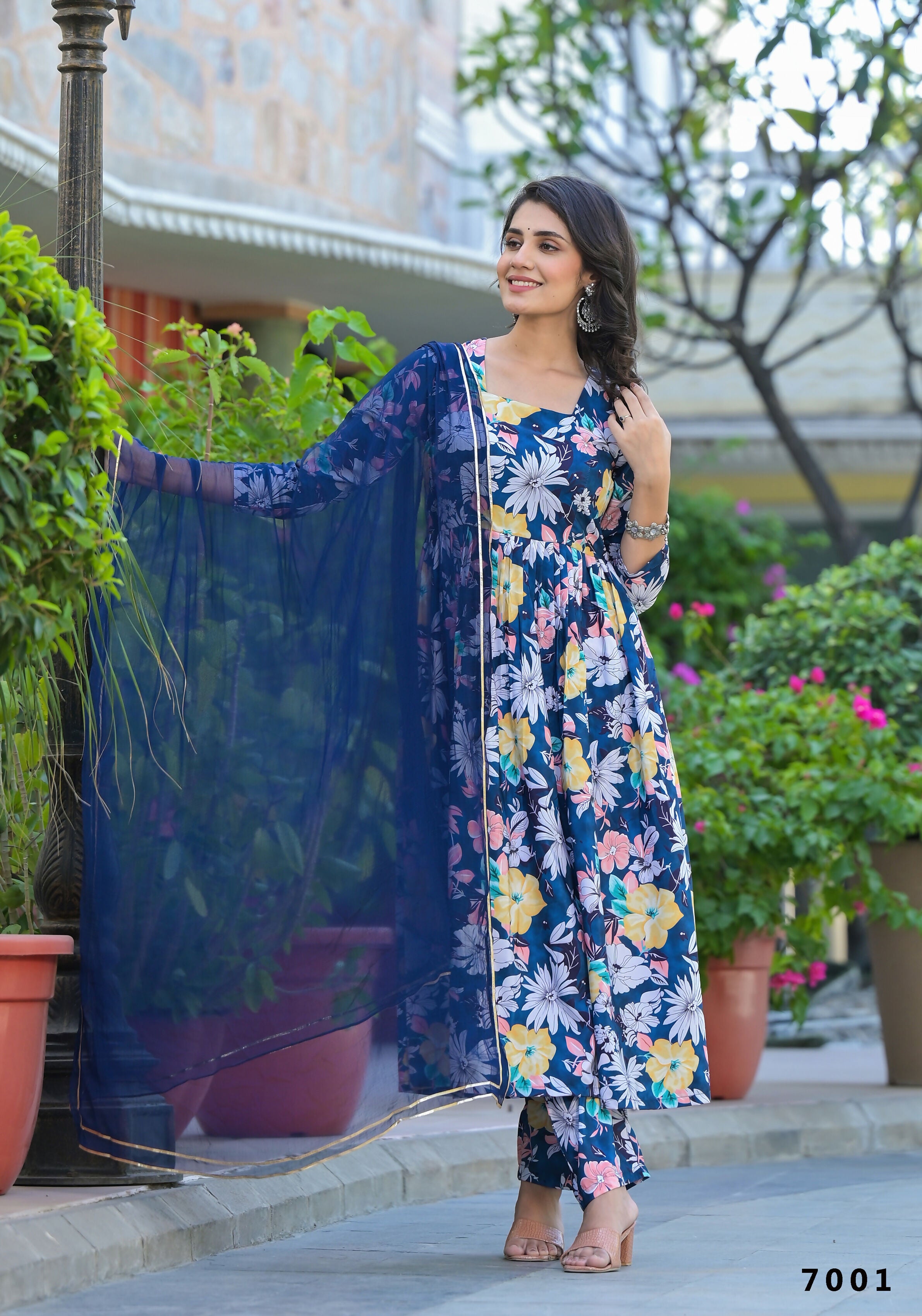Designer Stylish Blue Ab Cotton Suit With Dupatta - Anbazaar - Distacart
