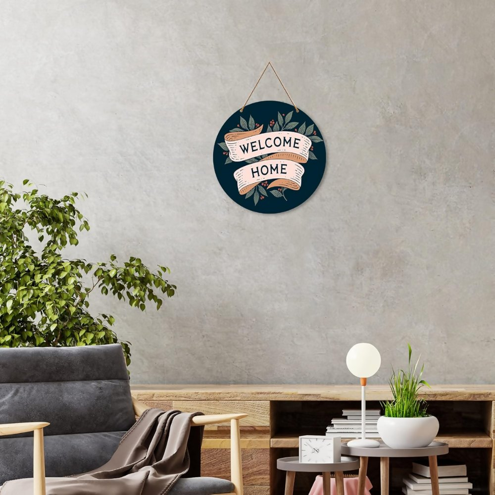 Artvibes Welcome Home Round Wood Design Artworks Hangings Ornaments - Dista